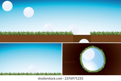 Cartoon-style vector illustration of a golf ball sinking into a hole