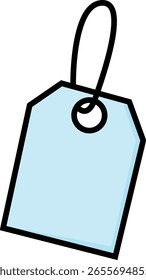 Ilustración vectorial de estilo de dibujos animados de una etiqueta azul claro con contorno negro y bucle de cuerda.