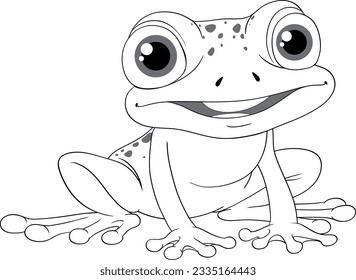 A cartoon-style vector illustration of a smiling frog outlined against a white background