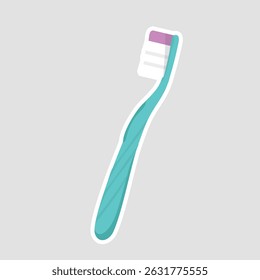 Cartoon-style vector illustration of a toothbrush with a green handle, perfect for hygiene and personal care designs