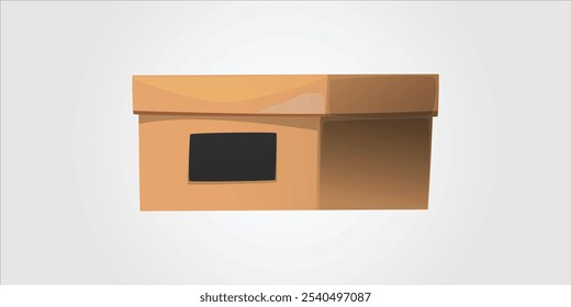 A cartoon-style warehouse box vector icon, designed for web use, featuring a friendly and approachable look, perfect for logistics, storage solutions, and e-commerce graphics