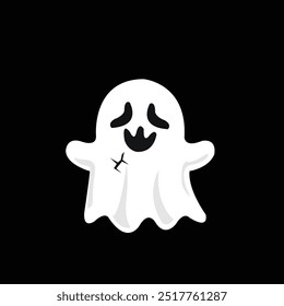 Cartoon-style white ghost outlined in black
