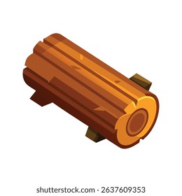 Cartoon-Style Wooden Log Vector Illustration with Detailed Texture and Growth Rings