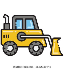 Bulldozer Amarelo Estilo Cartoon com Acentos Cinza e Outli Preto