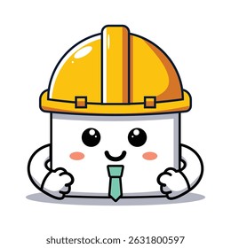 A cartoon-style yellow hard hat with eyes and arms in flat 2D. Perfect for safety themes, worker characters, or kids safety lessons.