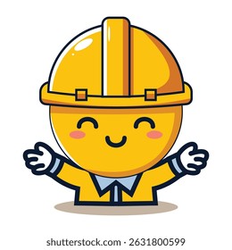 A cartoon-style yellow hard hat with eyes and arms in flat 2D. Perfect for safety themes, worker characters, or kids safety lessons.