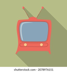 Cartoon-styled retro tv icon. Vector illustration with long shadow