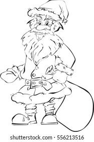 Cartoon-vector illustration of a happy Santa Claus welcoming with open arms, outline