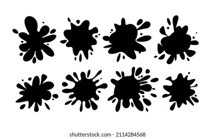 Cartoony Comic Ink Splatter Effect Splat Blot Splash Paint Stains Vector Icons Set Bold Flat Design Bundle Collection Background Frame Mockup Brush Strokes Dirt Drops Black Sketchy