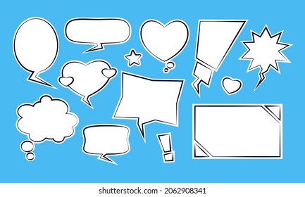 Cartoony Comic Stickers Simple Icon Collection 2 - Dialogue: Speech Bubbles Set: Chat, Clouds, Explosion, Round, Square, Banner, Box, Thought, Fluffy, Ellipse, Happy, Angry, Emotion, Weird, Funny, Web