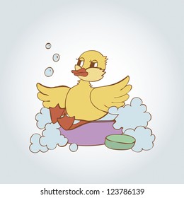 cartoony duck in the bath vector illustration