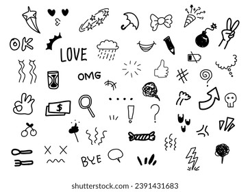 Cartoony expression sign. Cartoon character emotion symbols. Design elements