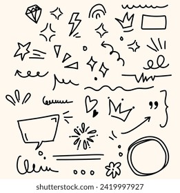cartoony expression sign doodle, curve directional arrows, emoticon effects design elements, cartoon character emotion symbols, illustration style doodle and line art