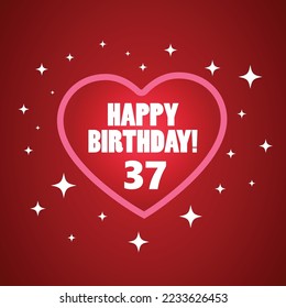 Cartoony Happy 37th Birthday wish greeting card, template elements, Vector illustration. 