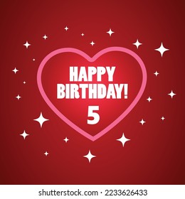Cartoony Happy 5th Birthday wish greeting card, template elements, Vector illustration. 