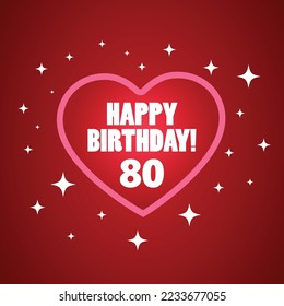 Cartoony Happy 80th Birthday wish greeting card, template elements, Vector illustration. 