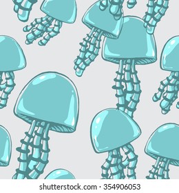 Cartoony  jellyfish seamless pattern.  Hand drawn. Ukraine