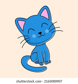 Cartoony Manga Chibi Happy Cat Kitten Pet Vector Illustration Logo Mascot