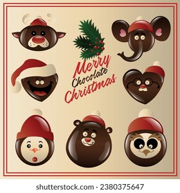 Cartoony vector illustration of cute Christmas animal chocolate characters