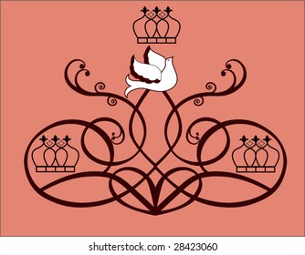 cartouche with dove and crown