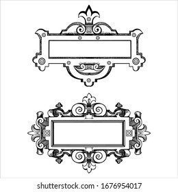 Cartouche for an old geographical map. Ancient frame for the signature. Baroque, Rococo style. Hand-drawn sketch vector