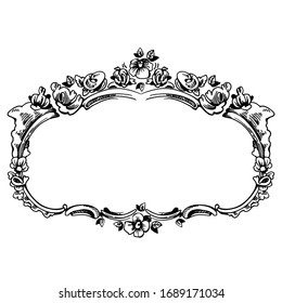 Cartouche For An Old Geographical Map. Ancient Frame For The Signature. Baroque, Rococo Style. Hand-drawn Sketch Vector