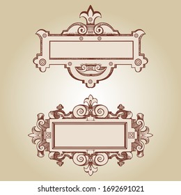 Cartouche for an old geographical map. Ancient frame for the signature. Baroque, Rococo style. Hand-drawn sketch vector