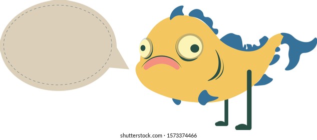 Cartppn flat vector illustration sad fish with legs talking comics place for text funny humor