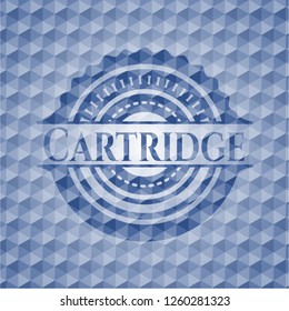 Cartridge blue badge with geometric pattern background.