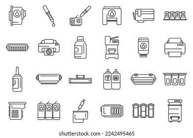 Cartridge filling icons set outline vector. Computer copier. Device digital