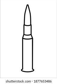 Cartucho para armas - imagen lineal vectorial para colorear o pictograma. Una bala con una carga y una imprimación, encerradas en una manga. Esquema. Cartucho de pistola - para el logotipo.