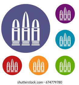 Cartridges icons set in flat circle reb, blue and green color for web