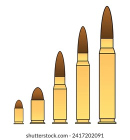 Cartridges icons vector set. A collection of bullets icons isolated on white background. Weapon ammo types and size in flat style. Vector illustration