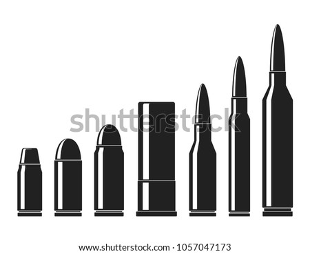 Cartridges icons vector set. A collection of bullets icons isolated on white background. Weapon ammo types and size in flat style. Vector illustration