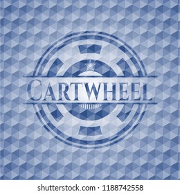 Cartwheel blue emblem with geometric pattern background.