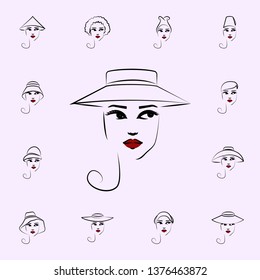 Cartwheel hat, girl icon. Hat, girl icons universal set for web and mobile