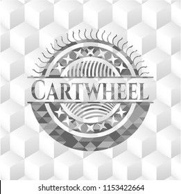 Cartwheel realistic grey emblem with geometric cube white background