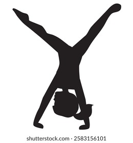 Cartwheel silhouette. Cute little girl  gymnast vector cartoon illustration