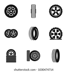 Cartwheel tire icons set. Simple set of 9 cartwheel tire vector icons for web isolated on white background