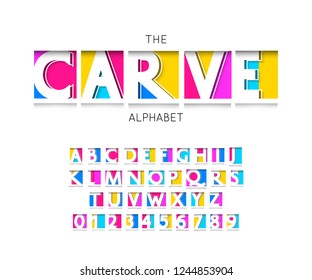 Carve font and alphabet vector numbers and letters for bright design