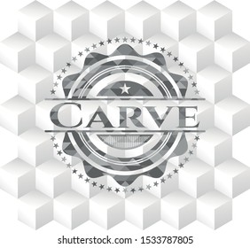 Carve grey emblem with cube white background