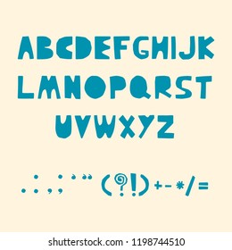 Carved Alphabet And Punctuation Marks. Rustic Font. Vector ABC. Latin Letters