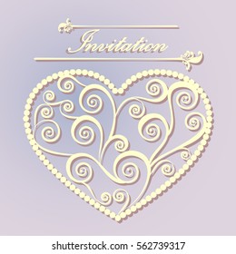 Carved blue  paper heart with a pattern of curlicues to St. Valentine's day and weddings