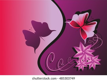 carved butterfly flies on a purple background.vector illustration.