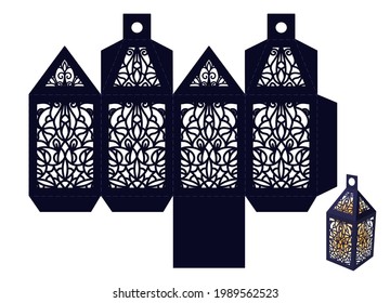 Carved Christmas lantern. Stencil for cutting and New Year's decor.