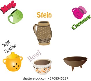 Carved and decorated ceramic kitchen utensils