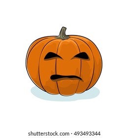 Carved Evil Scary Halloween Pumpkin, a Jack-o-Lantern on White Background, Vector Illustration 