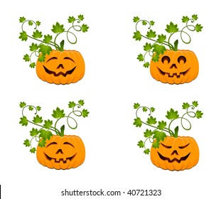  The carved face of pumpkin glowing on Halloween