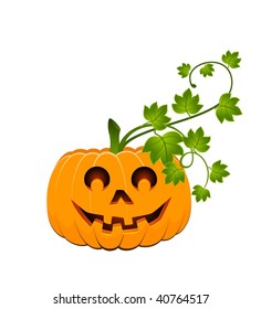  The carved face of pumpkin glowing on Halloween