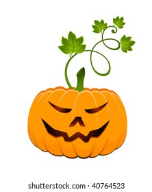  The carved face of pumpkin glowing on Halloween